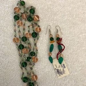 Vintage Glass and Wire Necklace & Earrings